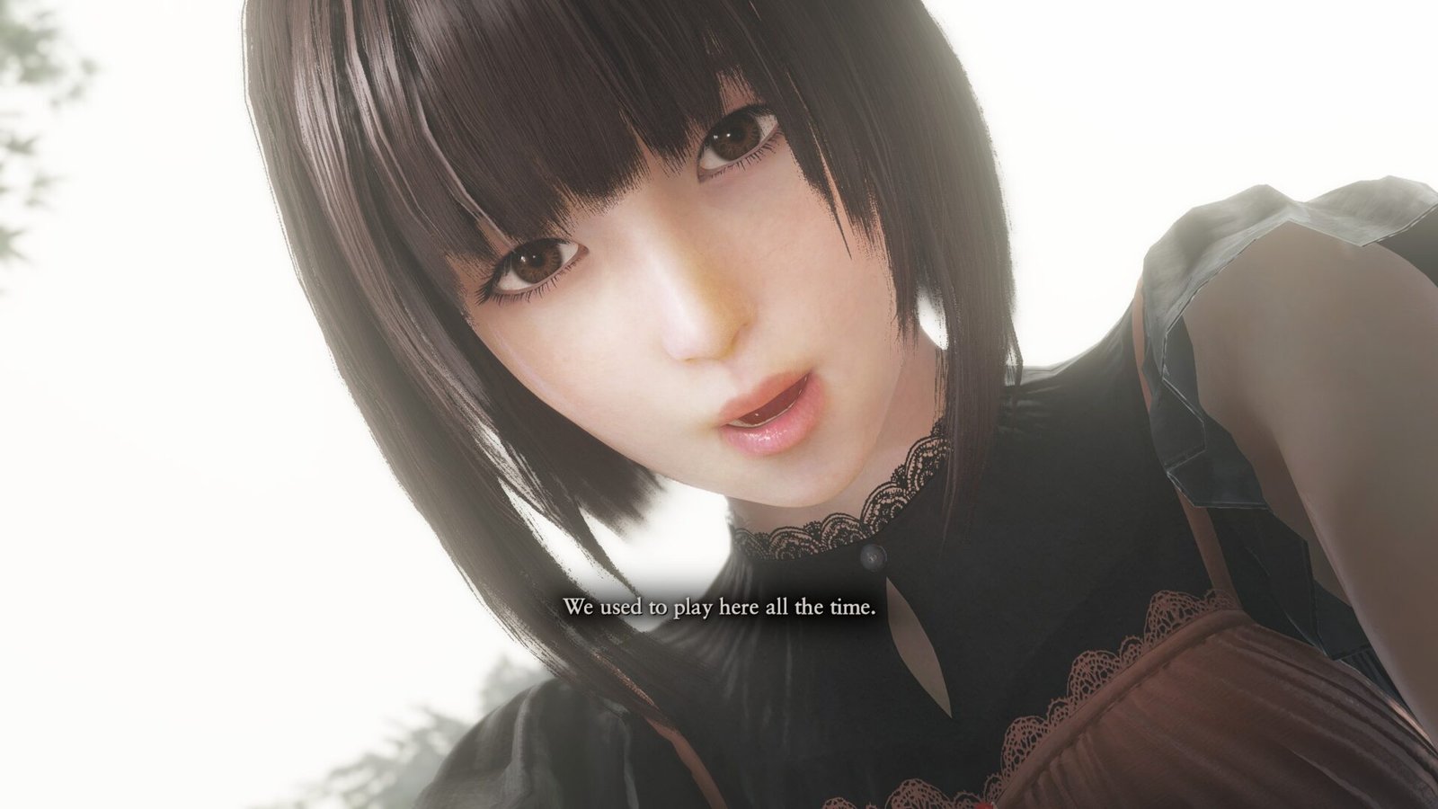 Mio Amakura speaking in a story cutscene during our Fatal Frame II: Crimson Butterfly Remake review.