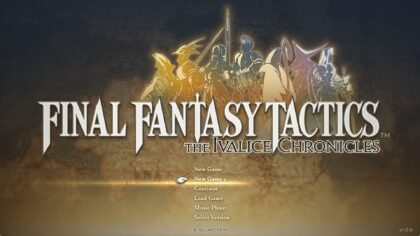 Title screen of Final Fantasy Tactics The Ivalice Chronicles showing the new game plus option for update 1.5.0.