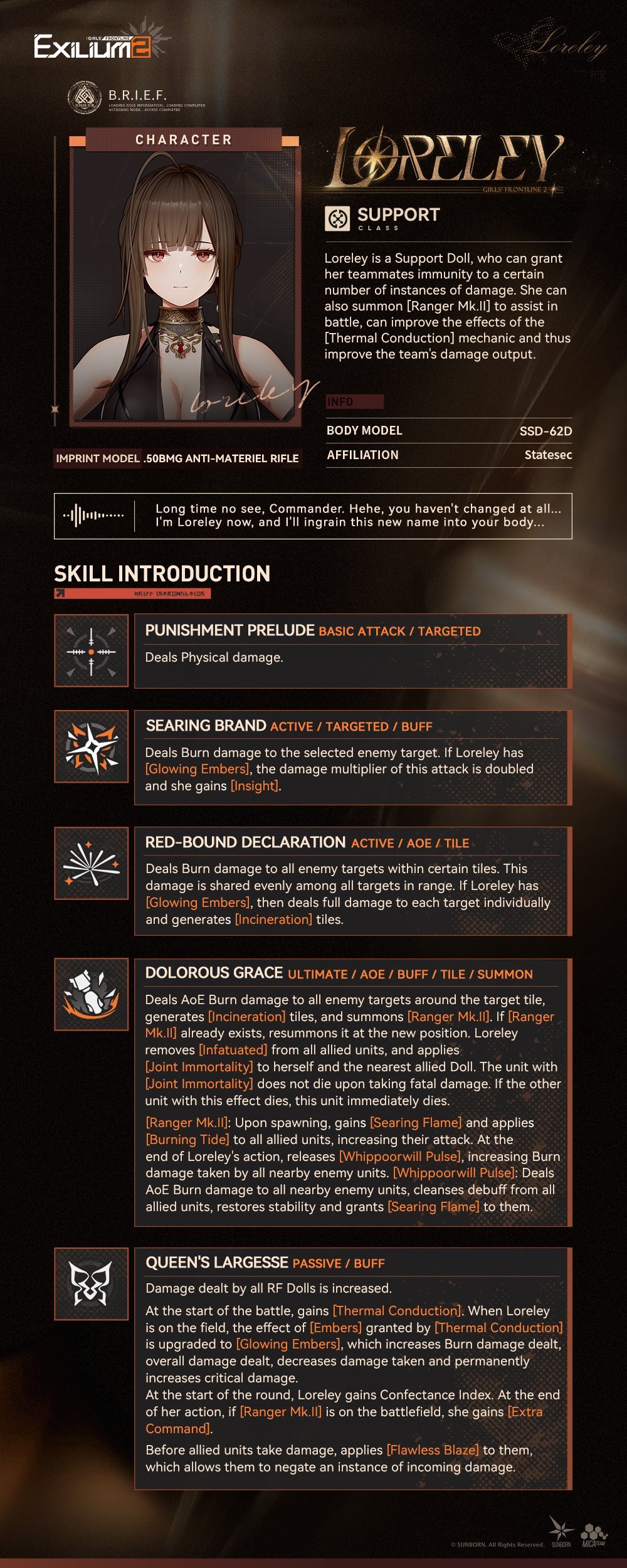 Loreley active abilities passive buffs and ultimate skill damage list