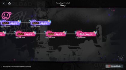 Event campaign node map layout for the Story mode missions phase within the Girls Frontline 2 Needy Catgirl Overload event guide.