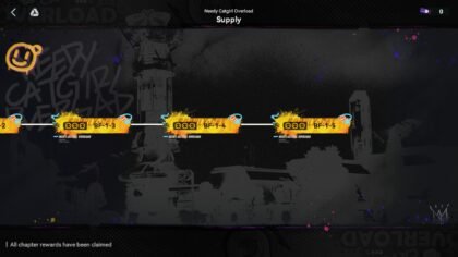 Supply mission campaign map structure within the Girls Frontline 2 crossover event interface, highlighting farmable node paths.