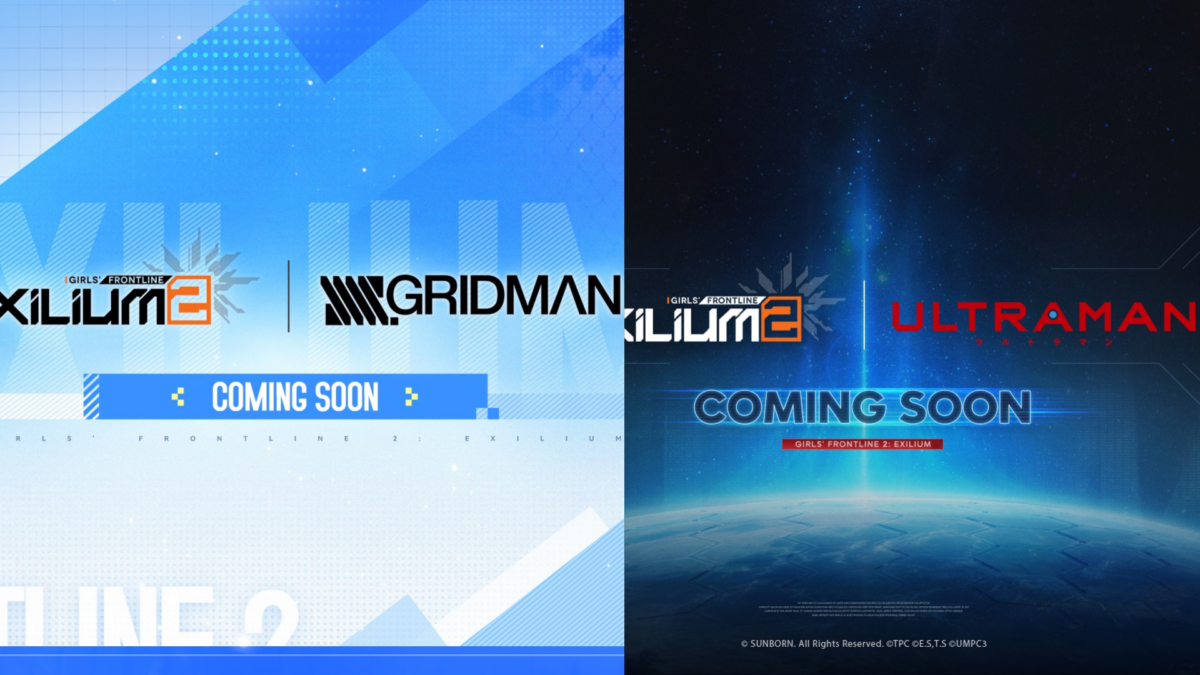 Official teaser splash screens for the Girls Frontline 2 Gridman and Ultraman crossover events.