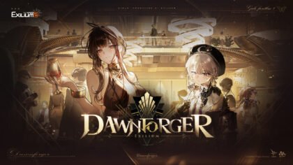 Girls' Frontline 2 Exilium Dawnforger update key art featuring characters in a formal lounge setting.
