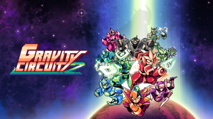 Official Gravity Circuit 2 key art illustration featuring Kai, Cable, and the new enemy Hunter Circuit bosses against a deep space background.
