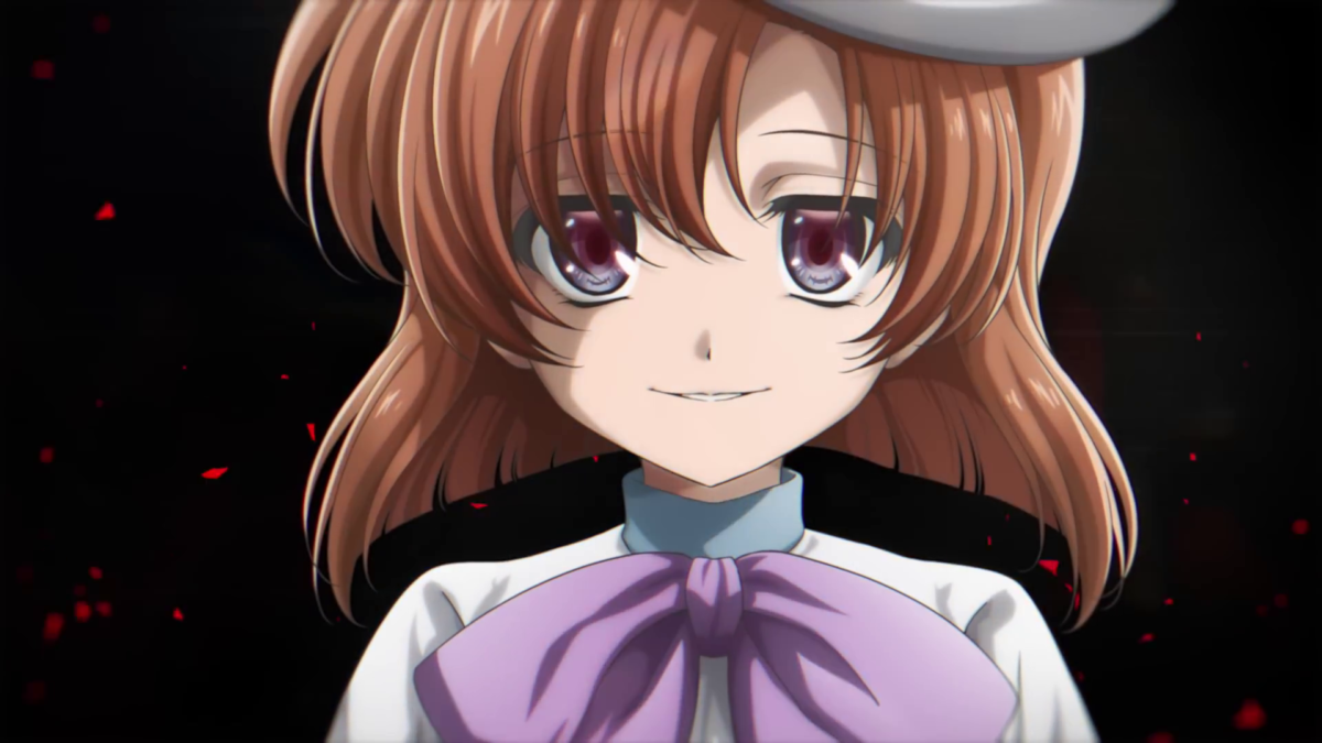 A close-up still of Rena Ryuuguu from the new Higurashi: When They Cry TV anime announcement trailer.