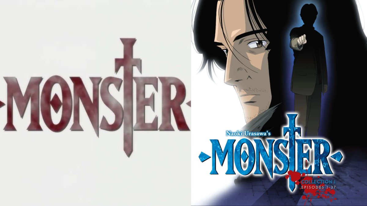 Naoki Urasawa's Monster logo alongside the official Discotek Media Blu-ray box art for Collection 1.