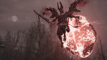Miyamoto Musashi fighting the Dohatsu-ten Genma demon in Onimusha Way of the Sword.