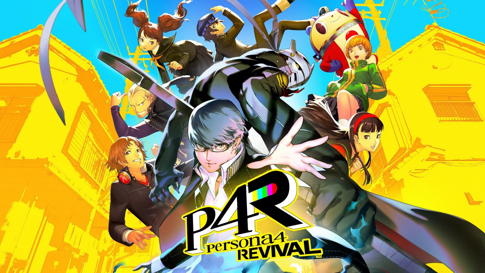 The main cast of characters and the stylized P4R logo featured in the official announcement detailing the Persona 4 Revival release date.