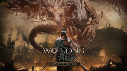 Official promotional key art for Wo Long Fallen Dynasty Complete Edition on Switch 2 showing a protagonist standing in front of a giant dragon.
