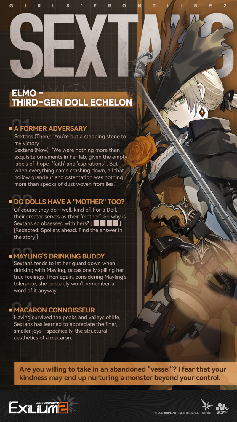Sextans character profile artwork and background details.