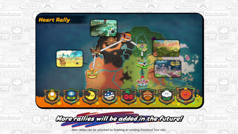 Knockout Tour menu system highlighting the Heart Rally badge and unlocked paths.