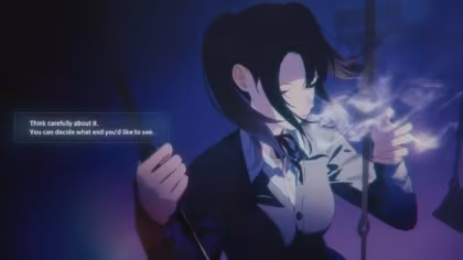 Reina Amehara smoking in a dark blue scene from Rain98