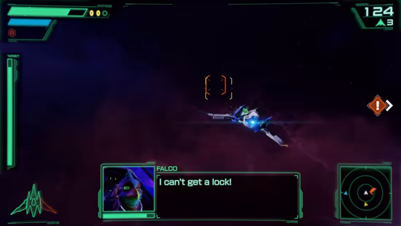 Fox's damaged Arwing missing a wing during combat in Star Fox (2026).