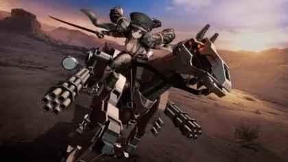 Liushih riding Pegasus across a desert battlefield in Girls’ Frontline 2: Exilium.